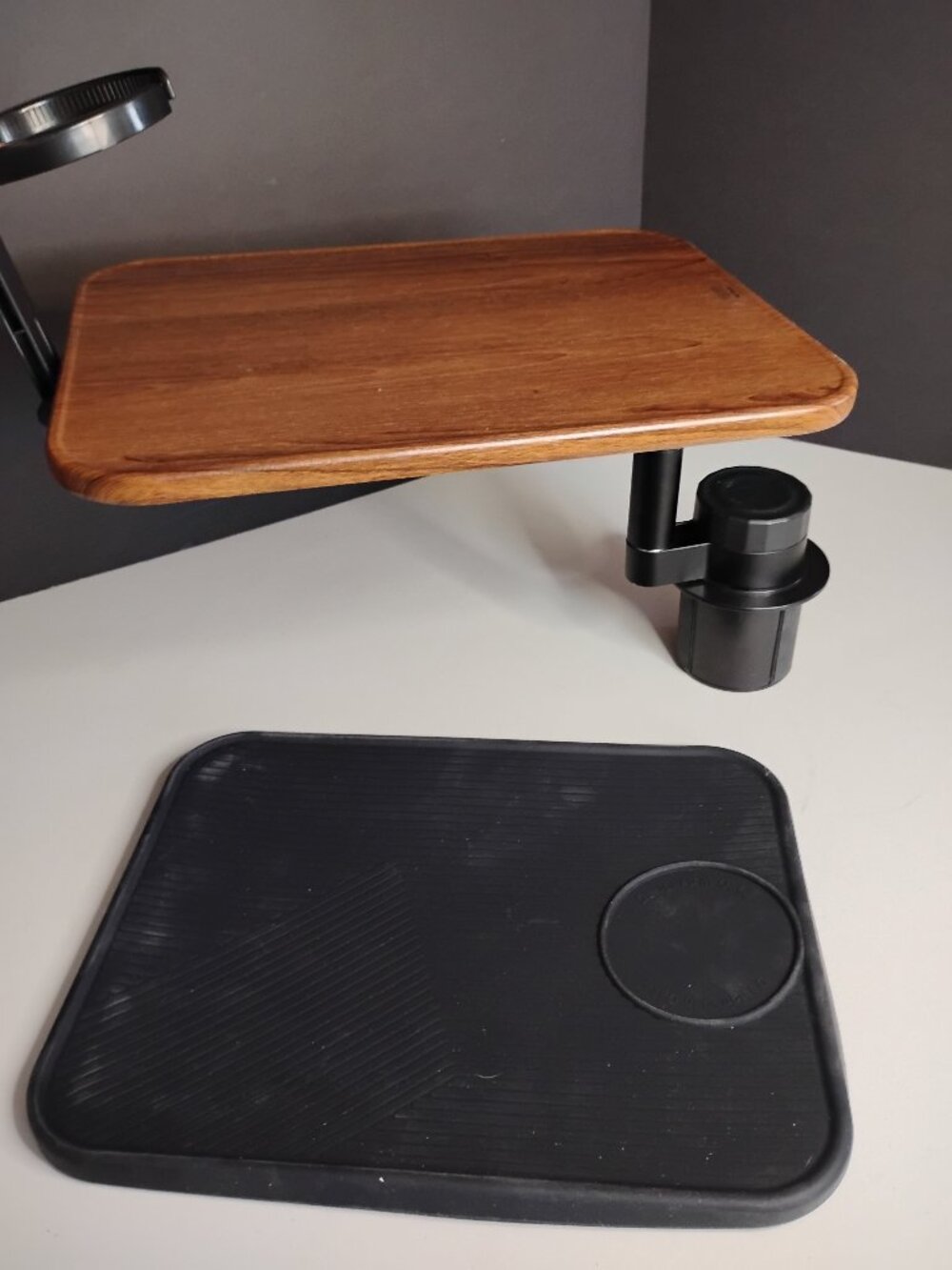 Rotating Wood Car Tray & Desk for Laptop & Cup Holder + Silicone Cover Mat